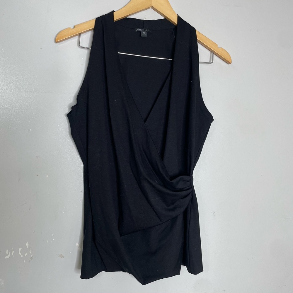 Lafayette 148 New York Womens‎ Cotton Knit Ruched V-Neck Tank Top Black M READ